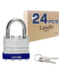 Keyed Alike Laminated Steel Padlock Set One And Nine Sixteenth Inch Wide Body With Normal Shackle Blue Marked Pack Of 24 Padlocks Includes 48 Keys