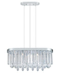 Seven Light Oval Chandelier With Dope Crystal Pendants, Halogen Billiard Pendant Light Fixture, 26 Inch Nickel Finish, front view