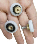 4 Sets Shower Door Rollers 25mm Wheel Replacement For Glass Shower Doors Easy Install, visible in hand with copper plus P bearings