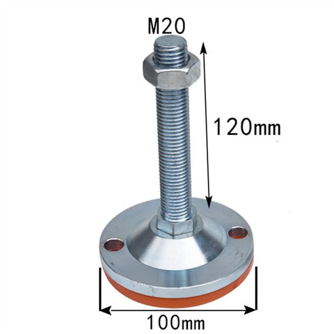 Built To Hustle Adjustable Self Leveling Feet Four Pack Thick Carbon Steel Support Legs For Heavy Machinery Quick Thread Lift System Stand Firm Knockout Quality with M20 bolt and dimensions 120mm height, 100mm diameter.