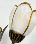 Frosted glass shade close-up of Farmhouse Wrought Iron 4 Light Chandelier In Bronze Finish, Rustic Flower Style Ceiling Fixture