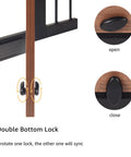 Top Shelf Farmhouse Wood Dog Gate With Sliding Barn Door Style Adjusts From 29 To 40 Inches For Dogs showing double bottom lock mechanism.