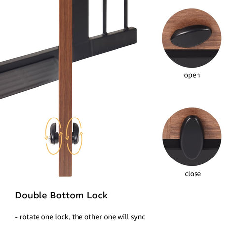 Top Shelf Farmhouse Wood Dog Gate With Sliding Barn Door Style Adjusts From 29 To 40 Inches For Dogs showing double bottom lock mechanism.