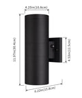 Dusk To Dawn Outdoor Porch Light Dual Head Wall Sconce With Photocell Sensor Matte Black Aluminum Cylinder dimensions