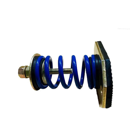 Straight Up Heavy Duty Open Spring Vibration Isolator With Six Millimeter Ribbed Rubber Pad Two Twenty Pound Load Rating One Inch Travel showing blue coil and metal base.