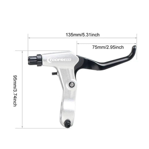 1 Pair Aluminum Alloy Bicycle Brake Levers For Most Bikes Left And Right Hand Levers with measurements and black finish