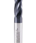 Accusize end mill with TiAlN coating; dark fluted cutting edges and silver shank