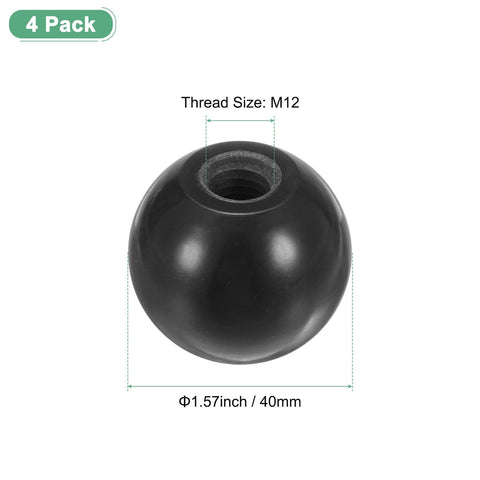 Black 4 Pack Threaded Ball Knob M12 Female Thread 40mm Diameter Thermoset Ball Knob for Lathe Machine and Lawn Mowers