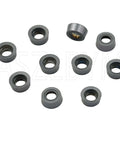 11-piece set of gray round carbide inserts with central holes for milling/lathe tools