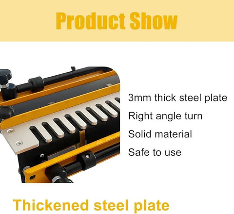 Premium Heavy Duty Woodworking Dovetail Jig Rock Solid Manual Routing Template showing 3mm thick steel plate and right angle features.