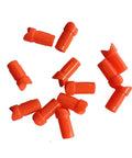 Half Moon Arrow Nocks 50 Pack Plastic Crossbow Nocks For 7.6mm ID Bolts Orange Replacement Tips scattered on white background