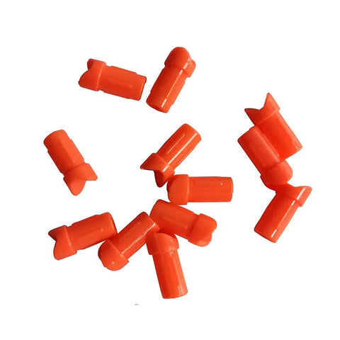 Half Moon Arrow Nocks 50 Pack Plastic Crossbow Nocks For 7.6mm ID Bolts Orange Replacement Tips scattered on white background