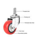Close-up of heavy duty swivel caster wheel with brakes, showing M threaded stem and PU wheel for industrial use.