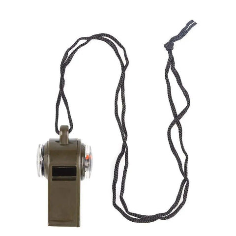 Army green 3 In 1 Emergency Survival Gear Whistle Compass Thermometer With Lanyard for Outdoor Camping and Hiking Waterproof and Durable