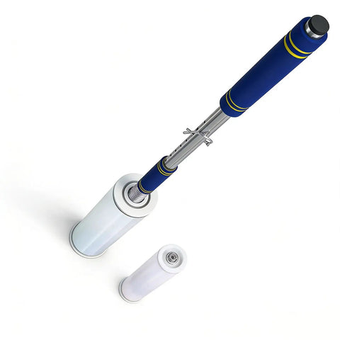 Heavy Duty Stretch Film Dispenser Pole Holder With 48 Inch Reach For Easy Pallet Wrapping, blue steel frame with roll
