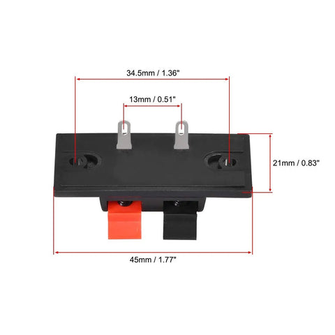 2 Way Spring Speaker Terminal Clip Push Release Connector for Speaker Wire, 10 Piece Pack, dimensions labeled in millimeters