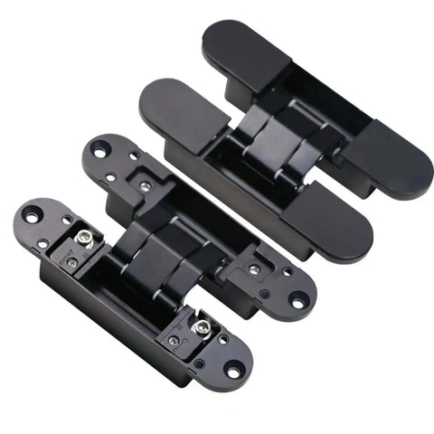 5.5 Inch Hidden Door Hinges For Secret Doors 180 Degree Heavy Duty Invisible Hinges Silent 3D Adjustable Concealed Hinges Black Set Of 2