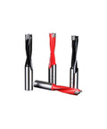 AVIMYA two-flute woodworking drill bit set with TCT head; chrome shanks, red/black sleeves.
