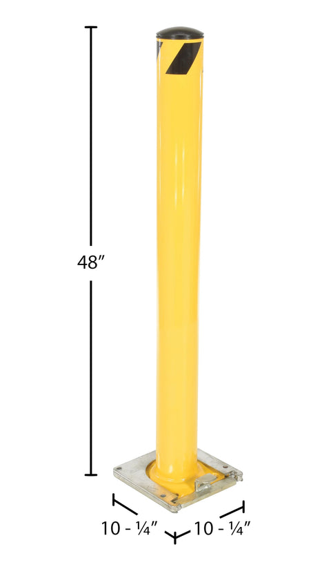 Tough As Nails Heavy Duty Welded Steel Safety Pipe Bollard With Quick Swap Surface Plate 48 Inches Tall 4 Point 5 Inches Wide In Sharp Safety Yellow Paint for industrial use.