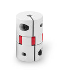 D40xL65 Aluminum Shaft Coupling 8mm To 12.7mm Beefy Flexible Spider Coupler with red accents, front view