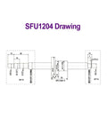 SFU1204 ballscrew drawing with BK10 and BF10 support blocks for DIY CNC builds