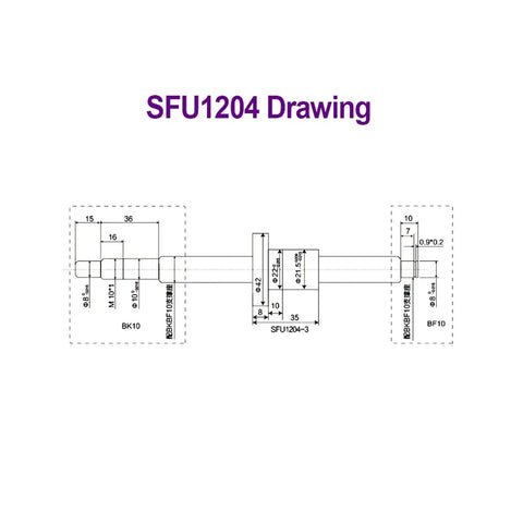 Premium SFU1204 Ballscrew Kit 1000mm Length C7 Grade with Single Ball Nut, BKBF10 Support, DSG12H Housing, And Flexible Coupler For CNC Router Parts Build drawing