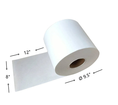 Heavy Duty Industrial Cleanroom Wipes, Lint Free Cellulose Polyester Blend Shop Rags For Nitty Gritty Grease And Oil Cleanup, 8X12 Inch roll with dimensions.