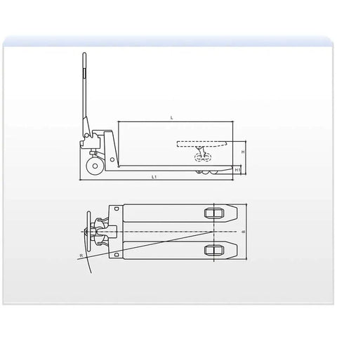 Heavy Duty Manual Pallet Jack Truck With 27X48 Inch Forks design drawing showing dimensions and features.