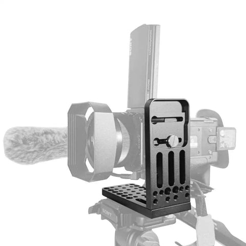 Built Tight Double Cheese Plates For Dslr Cameras With Straight Up Secure 1/4 And 3/8 Inch Screws Rock Solid L Bracket Mount with camera setup.