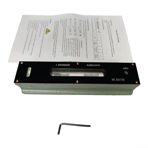Industrial Mechanical Bar Level 0.02mm Accuracy with attached manual and tool, showcasing precise alignment features.