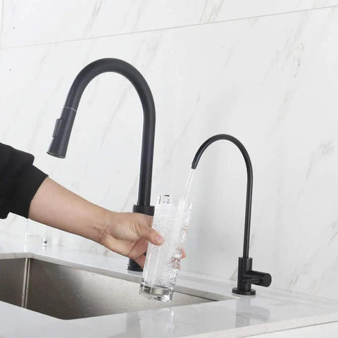 Matte Black Drinking Water Faucet for Home RO Filtration System Non Air Gap Kitchen Water Purifier Faucet Lead Free 304 Stainless Steel in use