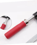 Close-up of Heavy Duty Woodworking Clamps Set with red ergonomic handle and steel components, ideal for fastening in industrial projects.