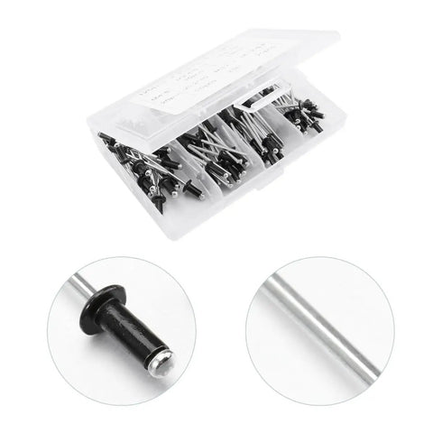 120 Piece Black Aluminum Blind Rivet Kit With M2.4 M3.2 M4 Sizes, Smooth Burr Free Rivets, Easy Install Fasteners in plastic case