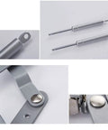 Components of Workhorse Space Saving Translational Lift Up Hinge for cabinets shown with iron build and hydraulic rod for durability.