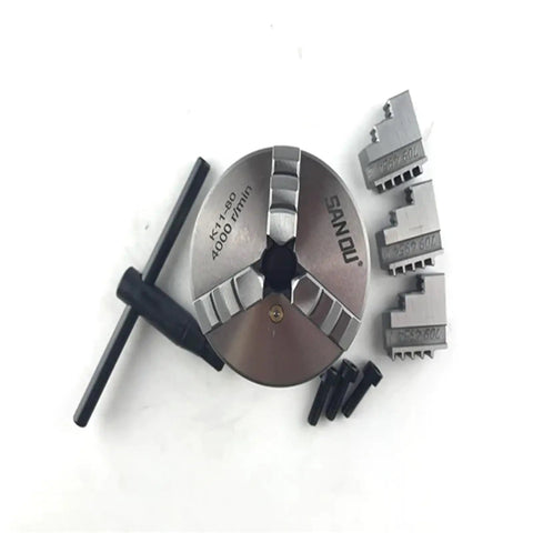 High-Performance K11-80 Metal Lathe Chuck, 80mm 3-Jaw Scroll Design For Mini Mills And Woodworking Tools, Hardened Steel Jaws With Up To 4000 Rpm Stability with wrench and replacement teeth.