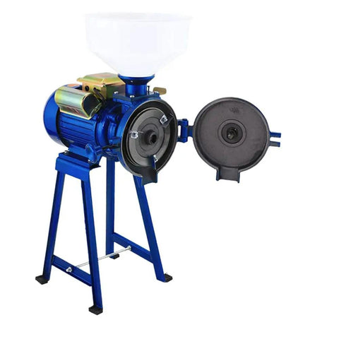 2200W Heavy Duty Electric Mill Grinder For Commercial Use with funnel, open side view, rust resistant stainless steel shell.