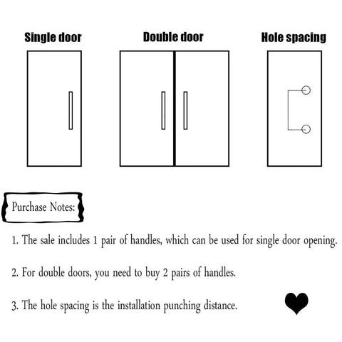 Diagram showing single and double door installation for heavy duty stainless steel gate hardware glass door handle 800x600mm.