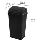 4 Pack Swing Top Wastebasket Set In Black, Sleek Square Trash Can For Kitchen Bathroom Garage And Workspace, 13 Gallon Capacity