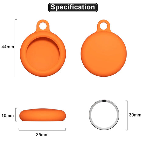 Neon Orange Silicone AirTag Keychain Case With Ring Waterproof AirTag Holder dimensions and size specifications.
