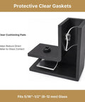 Solid Matte Black 90 Degree Shower Glass Corner Clamp For Frameless Panels Fits 3/8 To 1/2 Thick Glass with clear gaskets