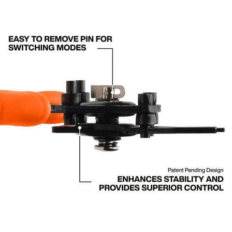 Close-up side view of a 6-In-1 Convertible Snap Ring Pliers Set With Four Interchangeable Heads, showing patent pending design and pin.