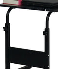 Rock Solid Adjustable Height Rolling Computer Desk With Smooth As Butter Locking Casters Portable Standing Laptop Table For Tight Quarters And Remote Work Setup In Glossy Black showing height adjustability and compact design.