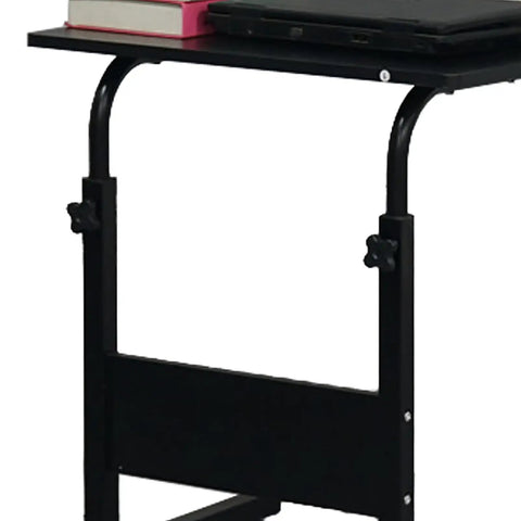 Rock Solid Adjustable Height Rolling Computer Desk With Smooth As Butter Locking Casters Portable Standing Laptop Table For Tight Quarters And Remote Work Setup In Glossy Black showing height adjustability and compact design.