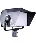 Nova P600c Rain Shield For LED Panels with durable nylon weather guard installed on LED panel stand.