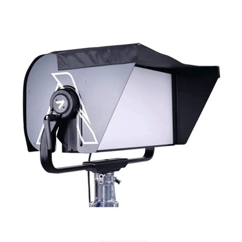 Nova P600c Rain Shield For LED Panels with durable nylon weather guard installed on LED panel stand.