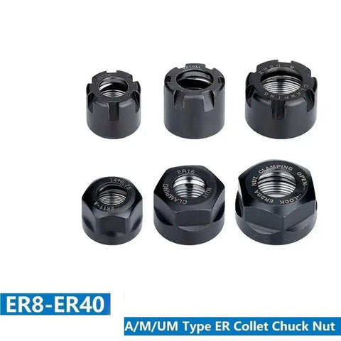 Heavy Duty ER Metal Collet Clamping Nut Fits ER8 To ER40 For Milling Cutters Reducing Vibes And Boosting Precision Durable Chromium Steel Makes Quick Chuck Swaps A Total Smooth Sailing Operation in black finish.