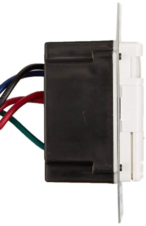 Side view of Dual-Relay Decora Occupancy Sensor Wall Switch With Auto Walk-Through, wiring visible