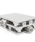 Pro Grade 2D 2 Axis Laser Marker Stand with XY Positioning, polished aluminum lifting platform, 8.2x5 inch table, side view