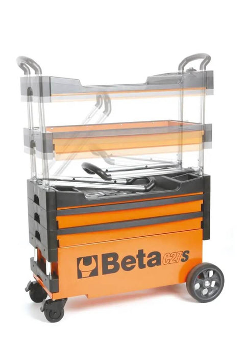 Collapsible Rolling Tool Cart With Locking Drawers, Heavy Duty Metal Trolley with foldable design and wheels for mobility.