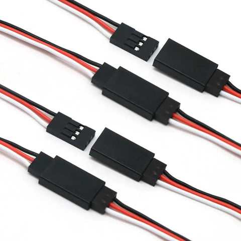 55 Piece 6 Size Male To Female 3 Pin Servo Extension Wires Kit for RC cars, planes, helis; black connectors with red/black cables.